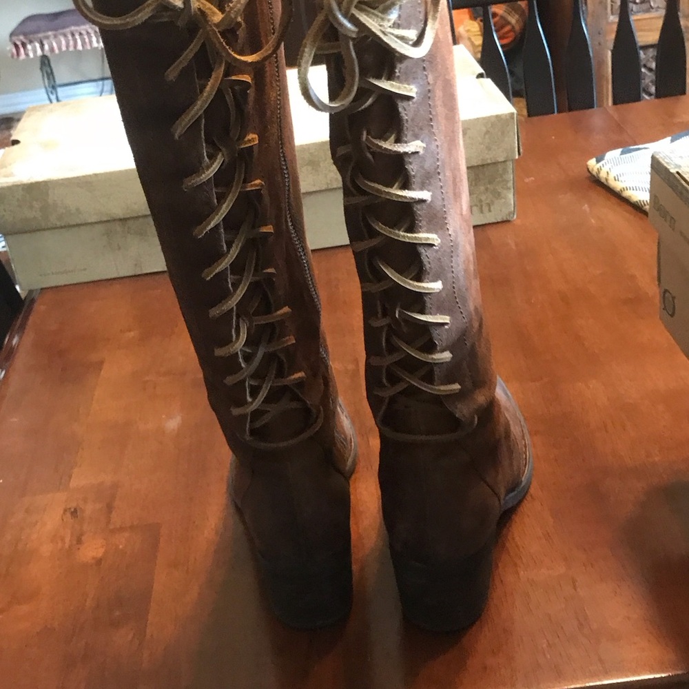 Born Brown Suede Heeled Boots - Picture 3 of 8